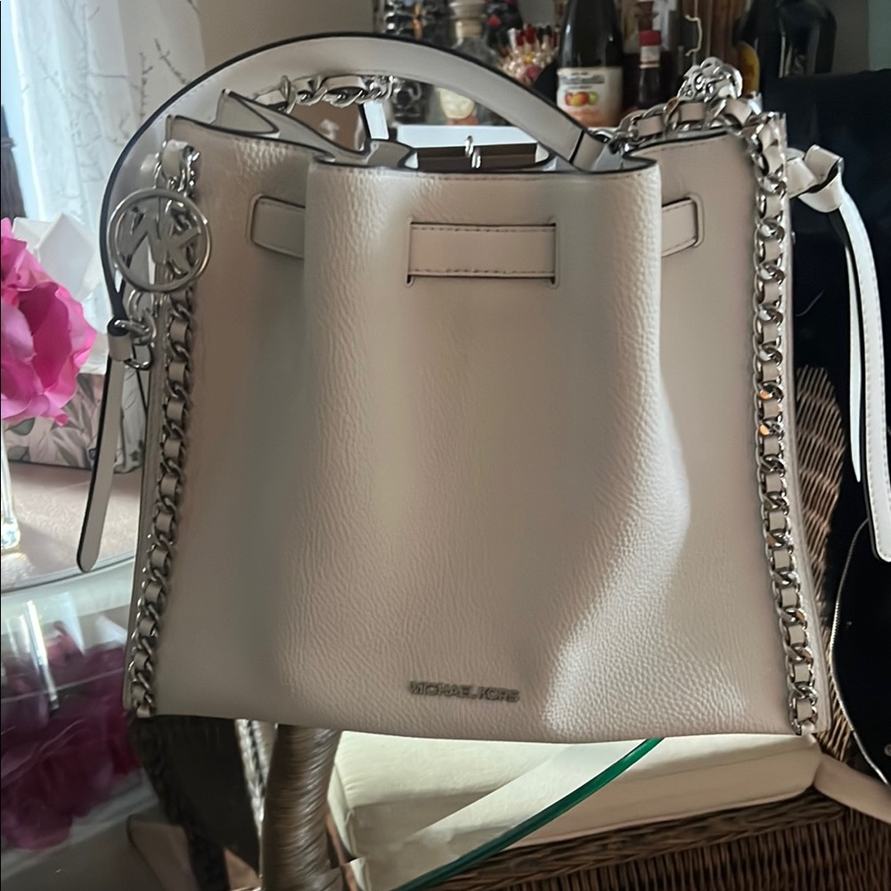 Michael Kors White Leather Chain Tote